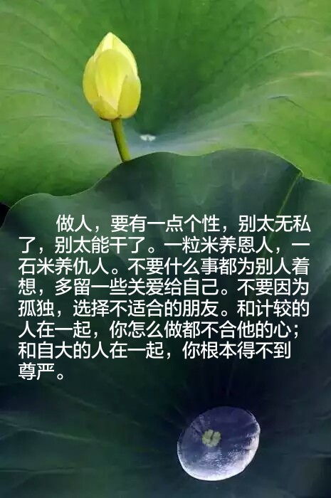 做人,要有一点个性,别太无私了,别太能干了.