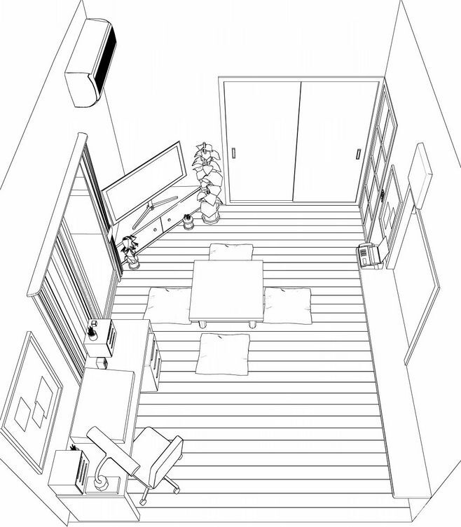 多角度日式房间线稿素材 - 优动漫 动漫.