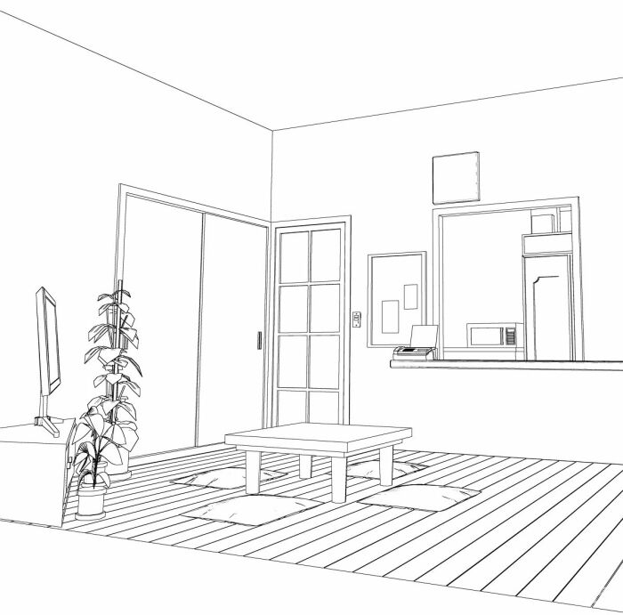 多角度日式房间线稿素材   优动漫 动漫.