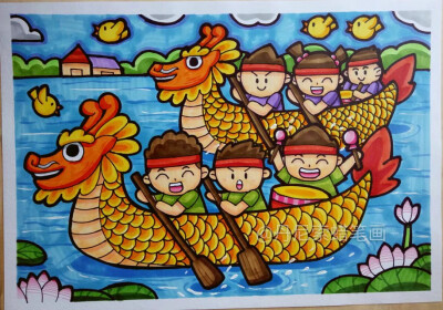 儿童画 插画 端午节赛龙舟