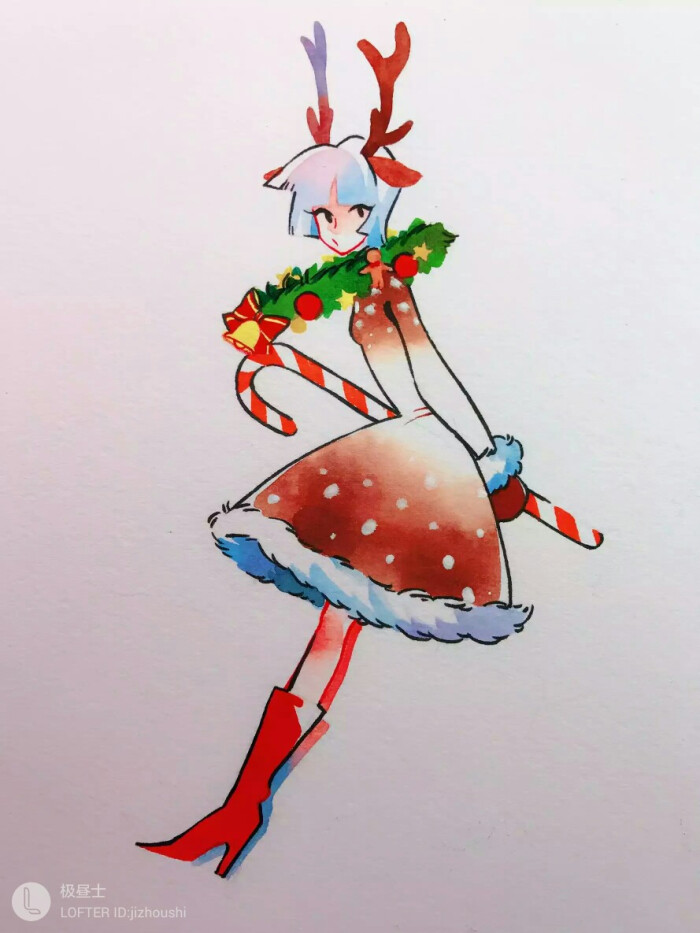 圣诞节 水彩动漫 少女-堆糖,美好生活研究所