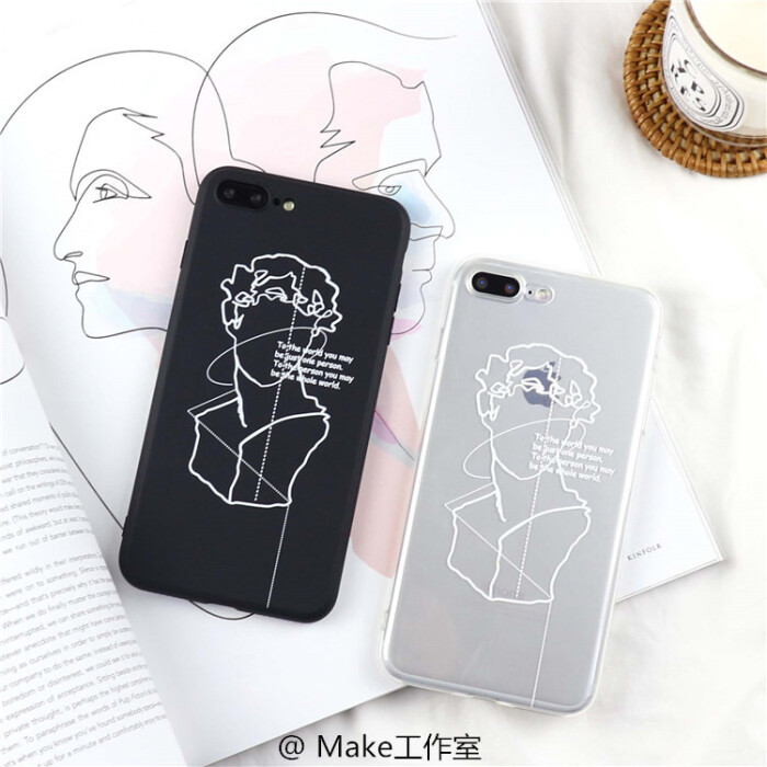 大卫线条人头像 iphone8手机壳苹果7plus/6s透明简约软壳情侣男女