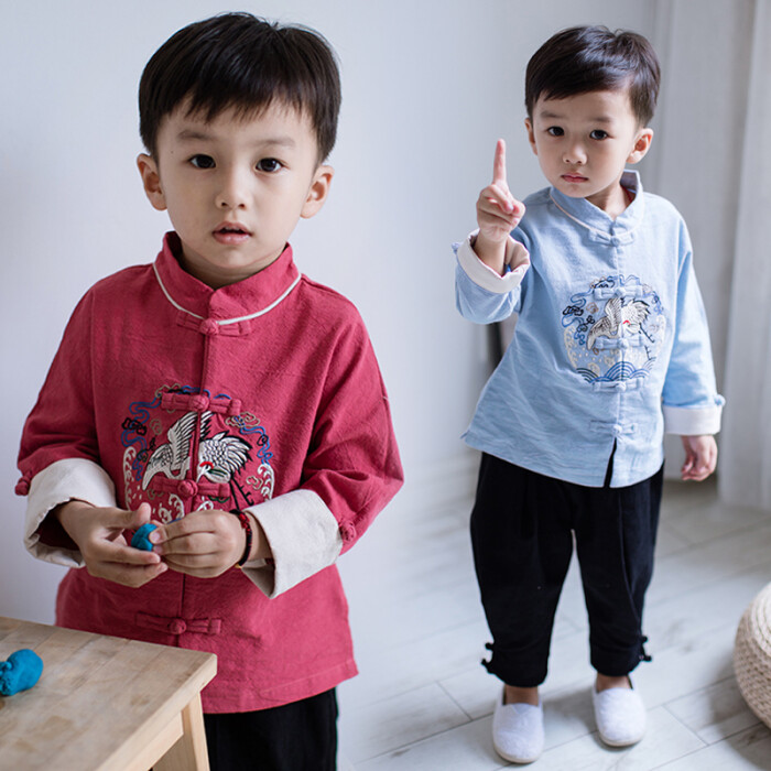 儿童唐装长袖上衣秋男宝宝民族风童装中国风礼服中式男童汉服外套
