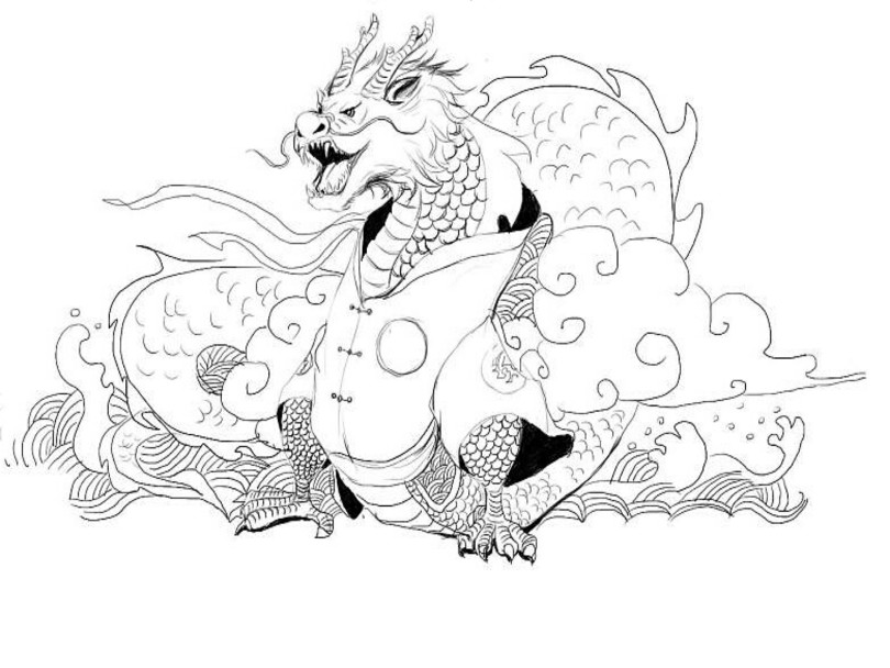 十二生肖黑白插画之战神——龙