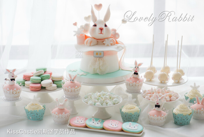 兔子 高级下午茶餐点 杯子蛋糕 兔子翻糖大蛋糕!~