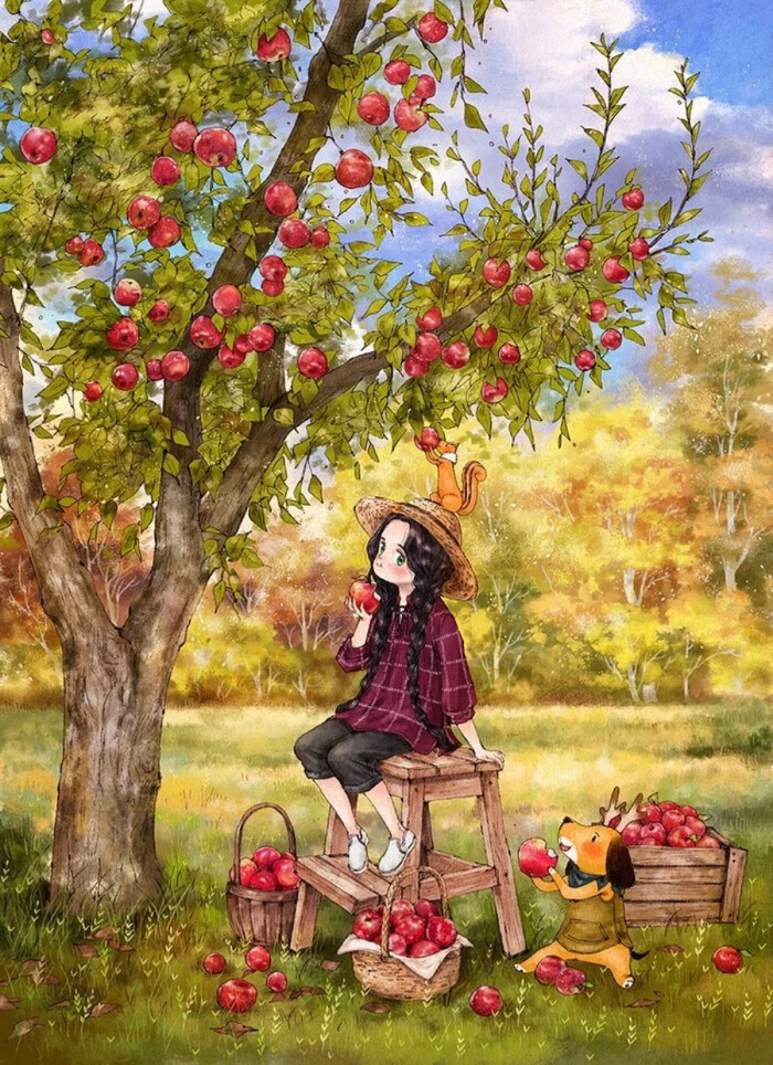 来自韩国插画家aeppol 的「森林女孩日记」系列插画.