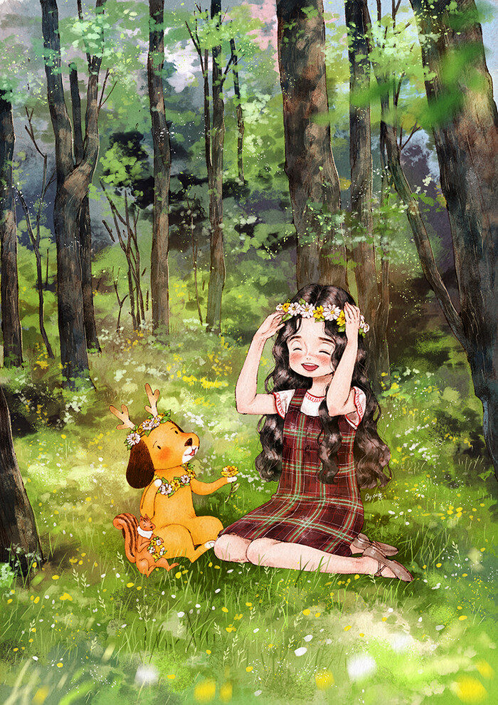「森林女孩日记」系列插画 插画师:韩国插画家aeppol