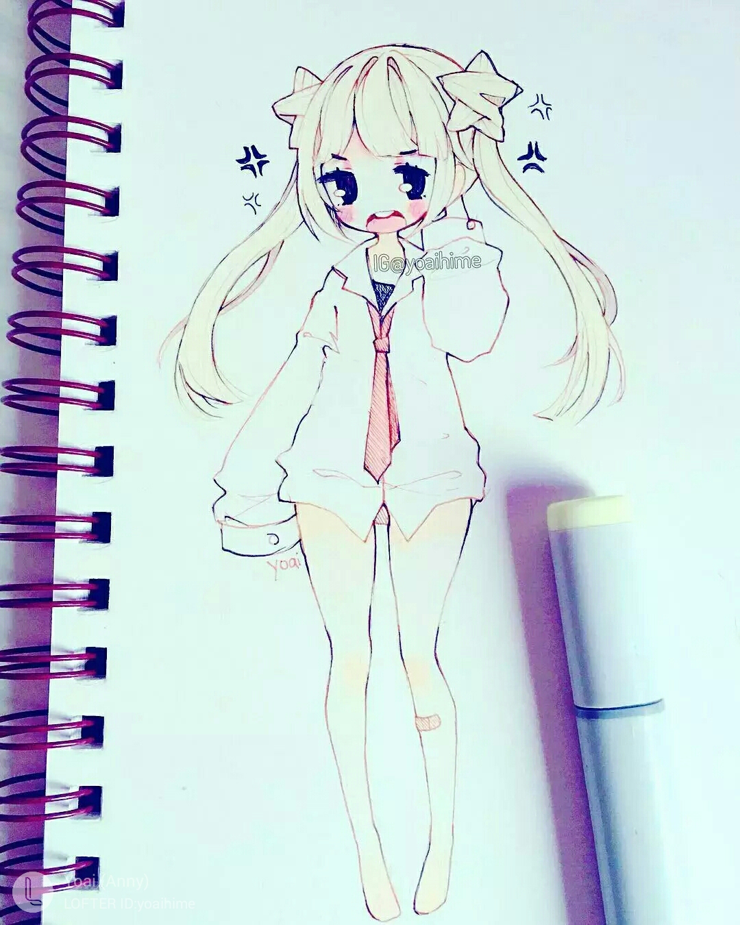 马克笔 动漫 手绘 少女 头像 壁纸 黑白 插画 画师:yoai [侵权致歉]
