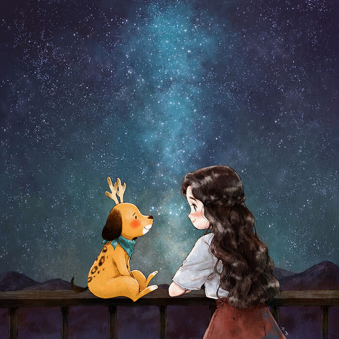 眼里的星星 ~ 来自韩国插画家aeppol 的「森林女孩日记」系列插画.