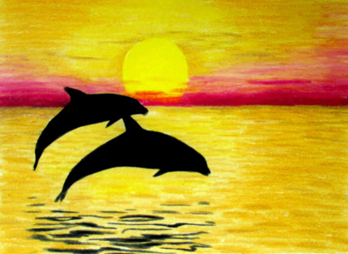 【海豚与日落】贾斯米娜·苏萨克的彩铅画