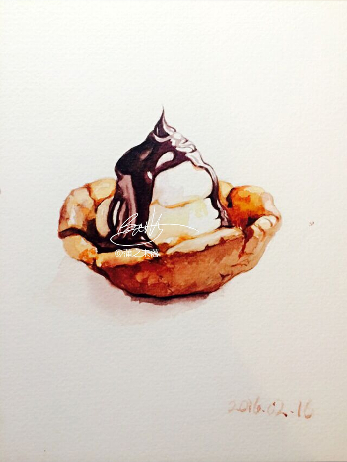 水彩绘-巧克力冰淇淋挞|插画|插画习作