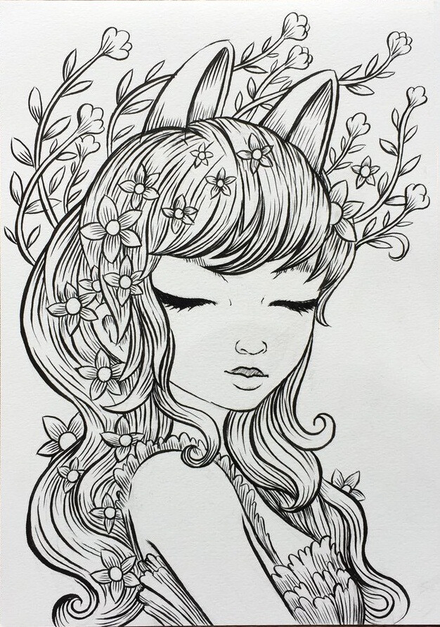 女孩 黑白线描 jeremiah ketner