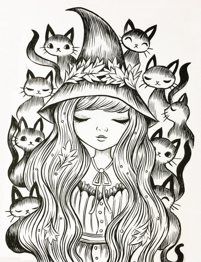 女孩 黑白线描 jeremiah ketner