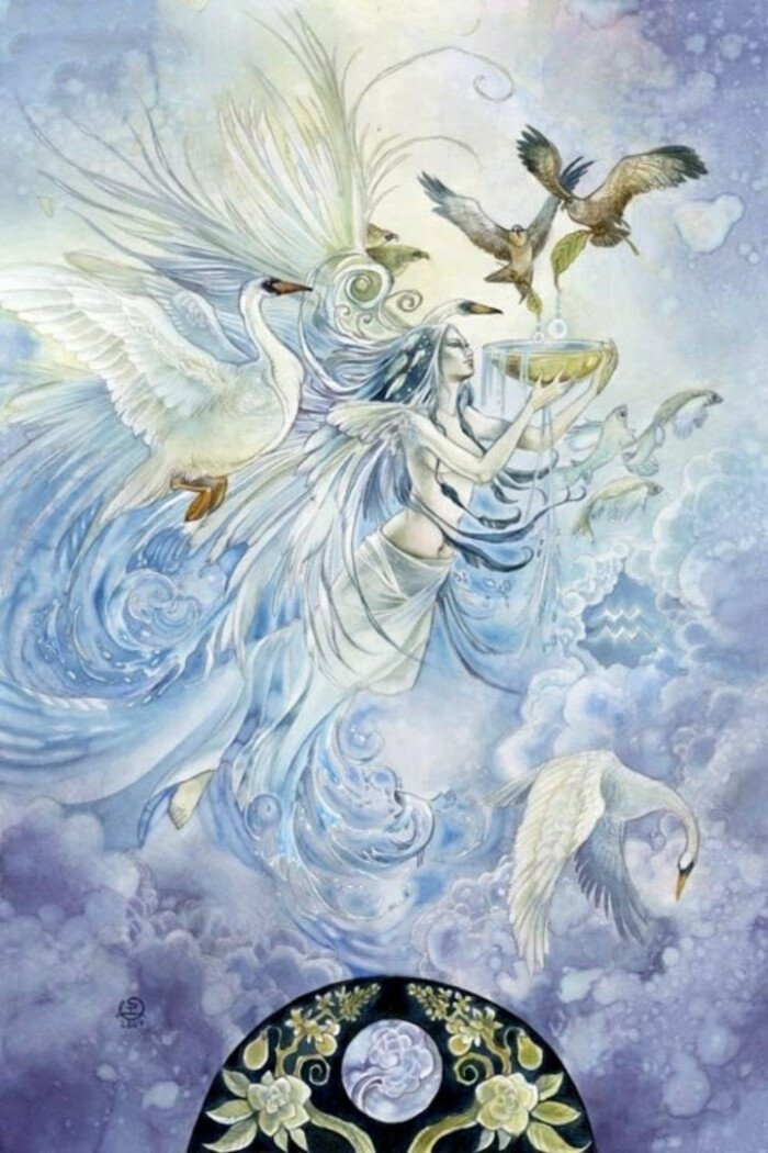 超现实主义水彩十二星座插画——水瓶座