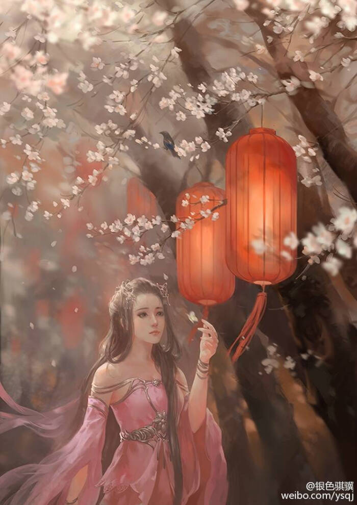 手绘古风粉衣女子
