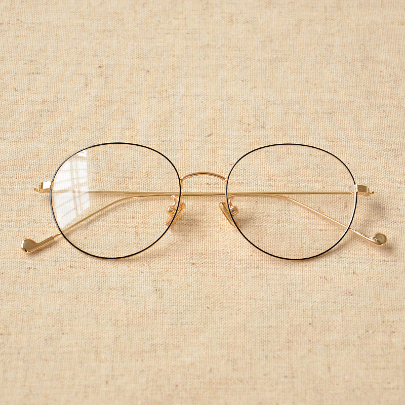韩国文艺圆眼镜架时尚小清新 金丝细边框近视眼镜女有度数