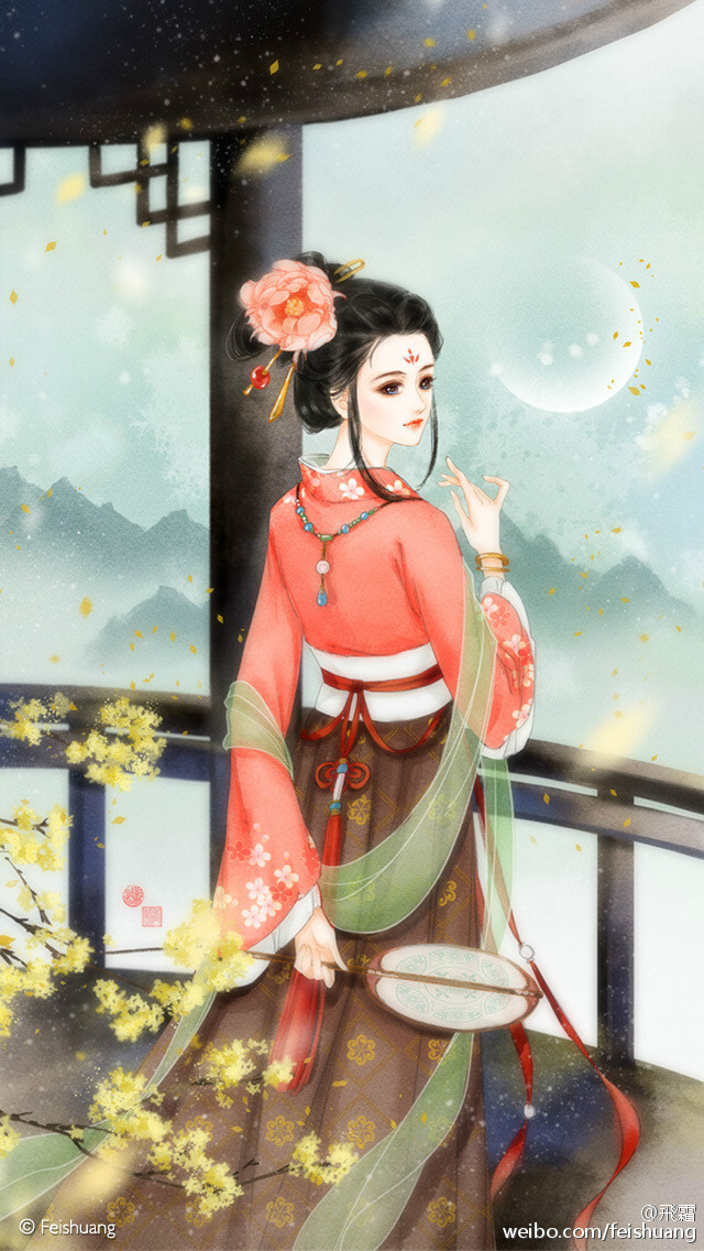 手绘古风花钿女子