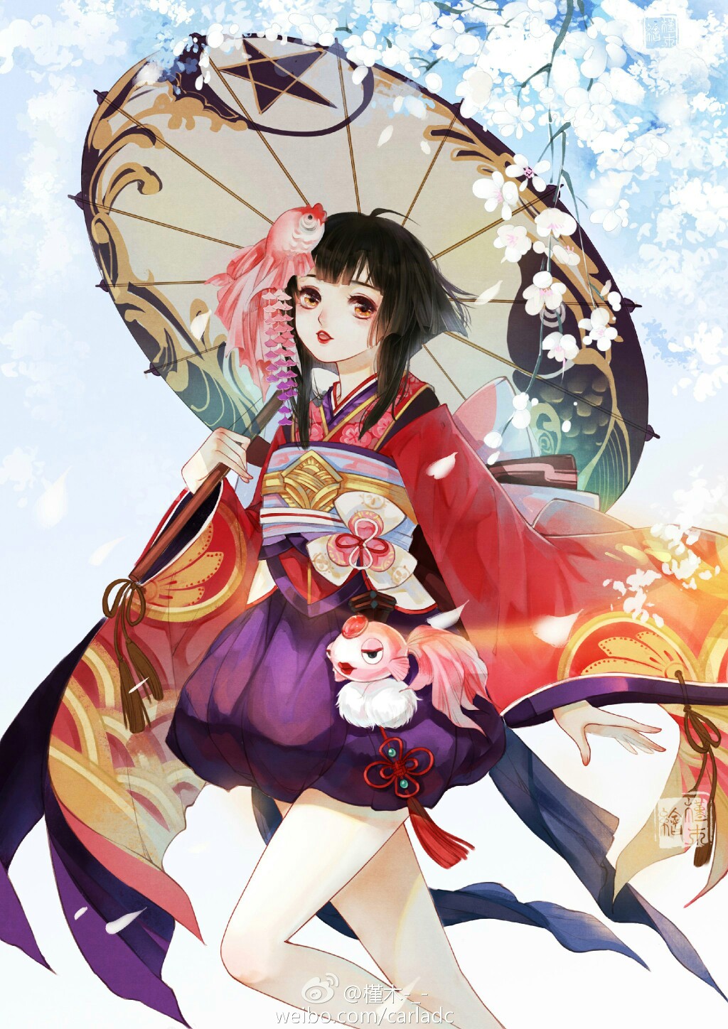 手绘古风持伞女子阴阳师·神乐画师:槿木