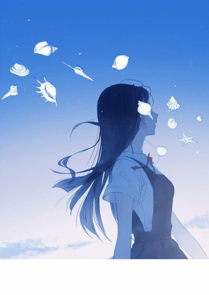动漫女生头像,沙滩,长发,蓝色系