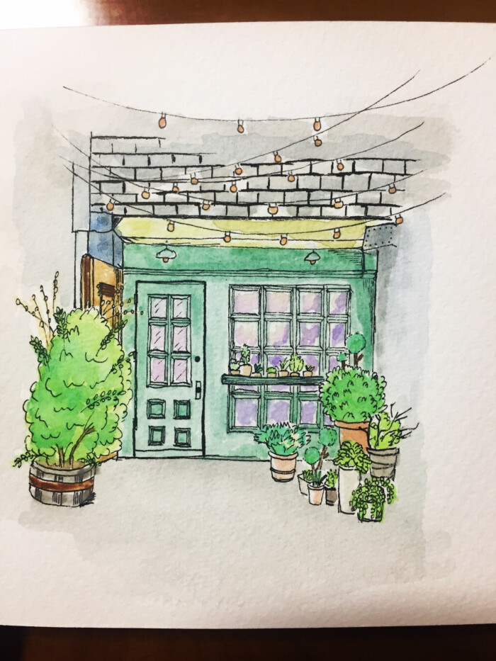 水彩店铺小店手绘插画