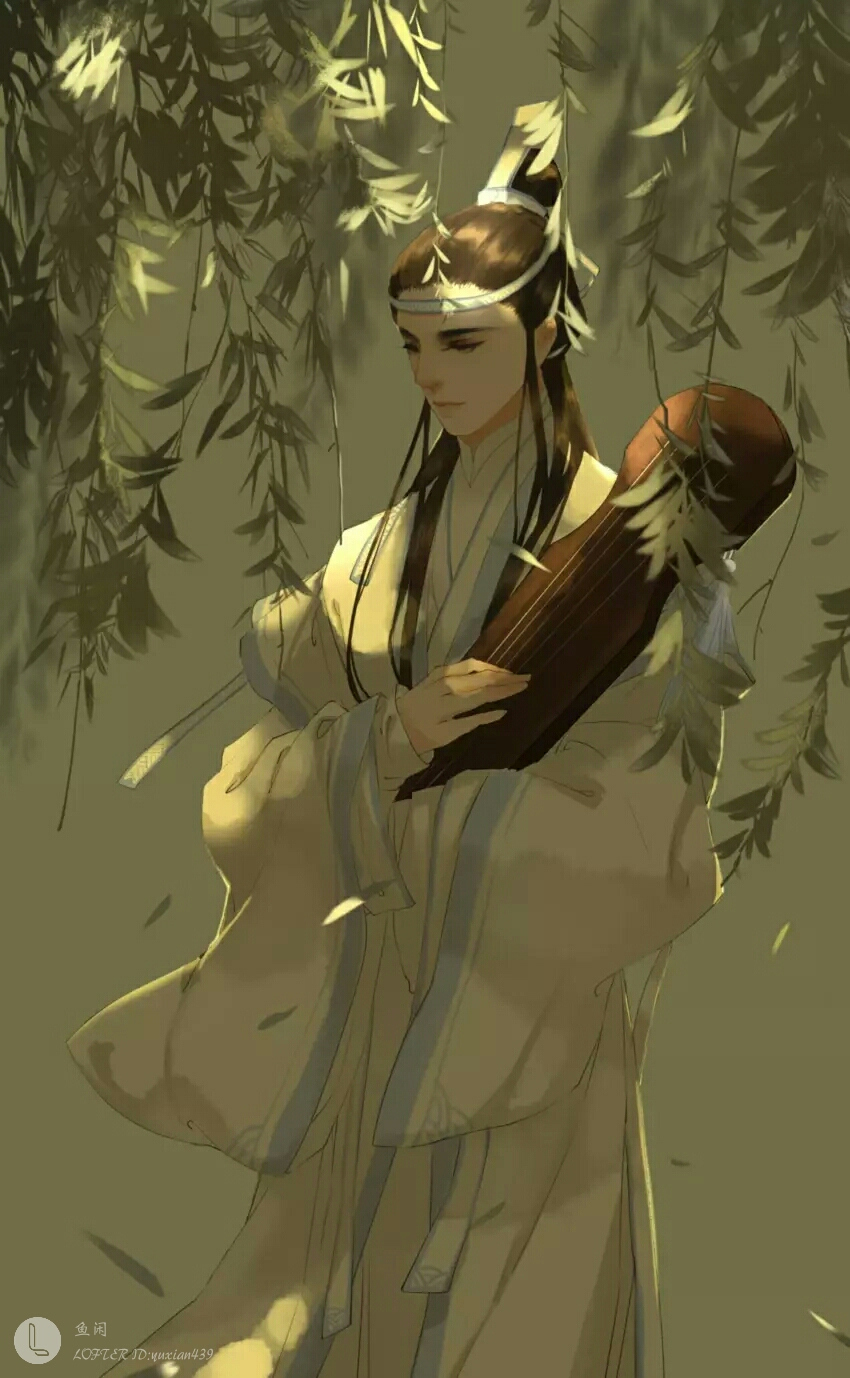 手绘古风持乐器男子魔道祖师·蓝忘机画师:鱼咸