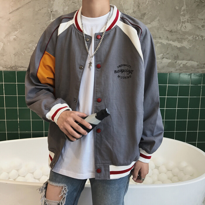 2017日系情侣装个性刺绣英文拼色棒球服男女