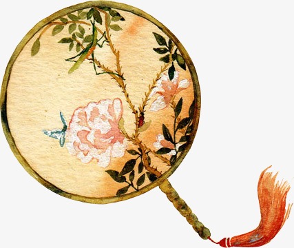古风点缀中国风扇子花朵 水彩 作图素材 封面