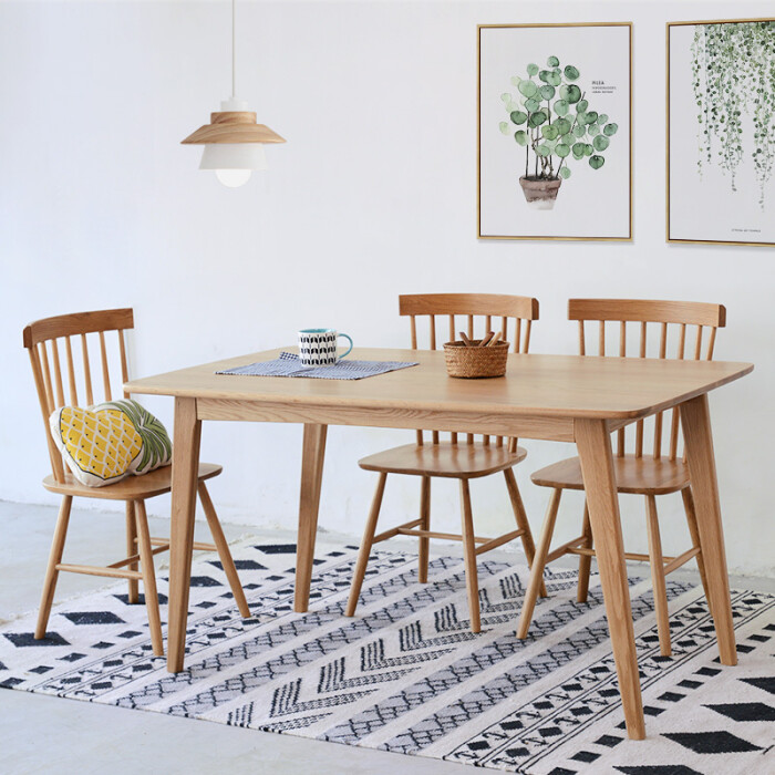 北欧餐桌椅组合简约日式实木家具小户型长方形白橡木胡桃木色餐桌