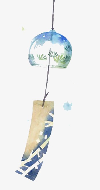 日式手绘浅蓝色水彩漂浮风铃素材图片免费
