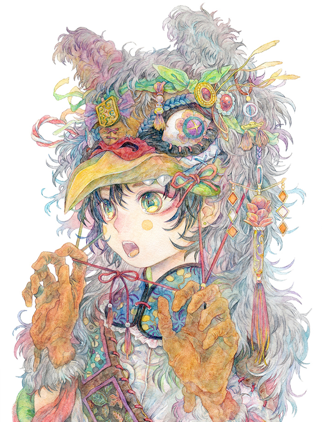 日本画师"るん太"用透明水彩和彩铅绘制出的繁复绚丽的插画
