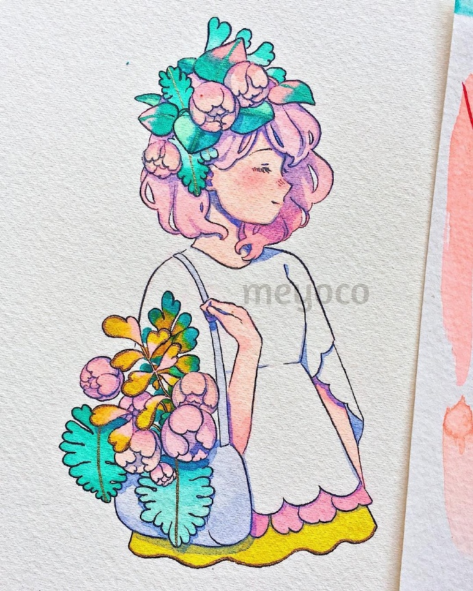 飞乐鸟分享# 色彩搭配超棒的水彩插画,来自ins:meyoco.