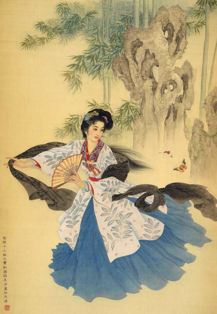 赵国经 · 王美芳工笔彩绘人物画-金陵十二钗——薛宝钗