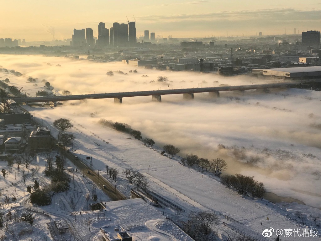 东京暴雪,多摩川的清晨景象