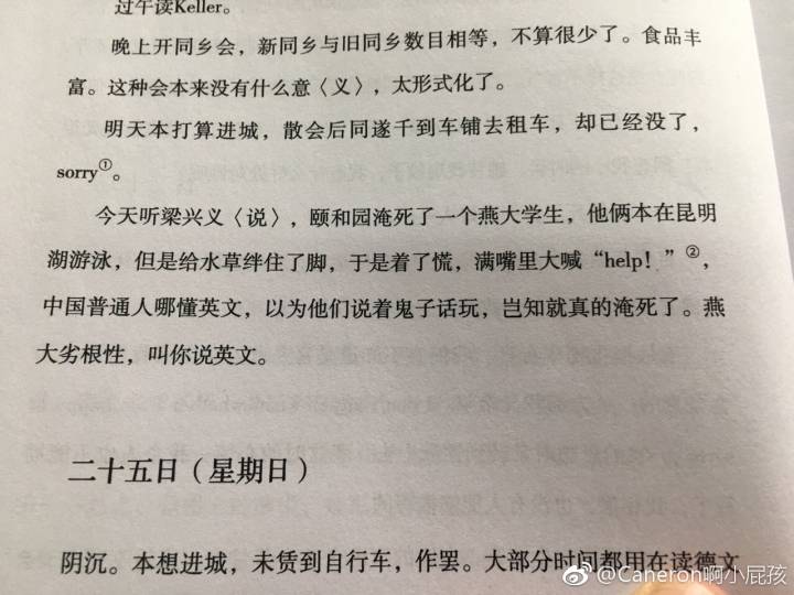 季羡林先生的《清华园日记》 关于拽英文结果被……淹死