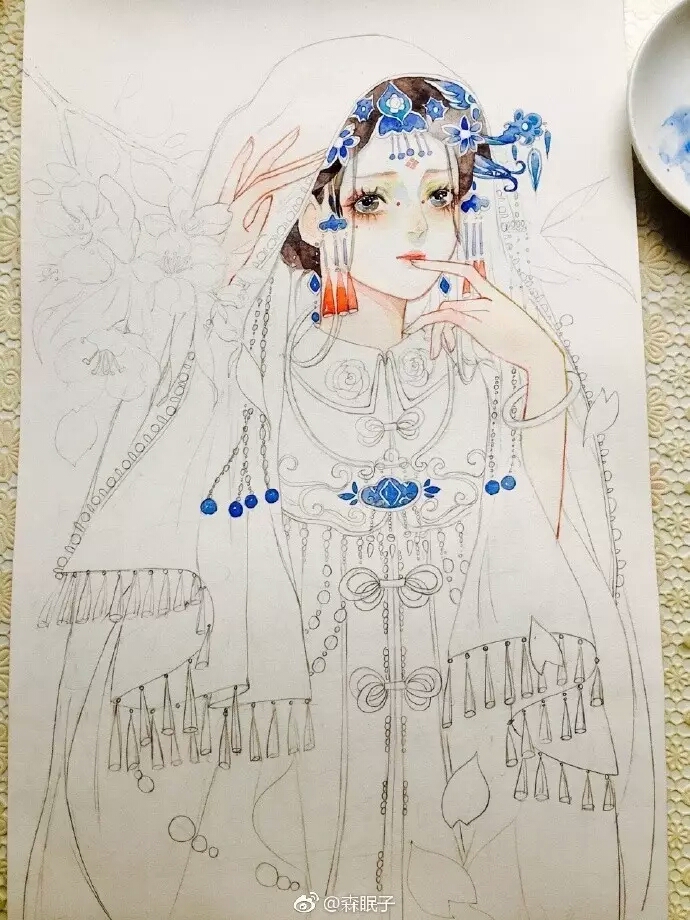 超详细古风美女水彩手绘教程