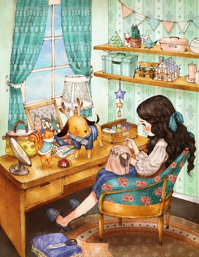插画 韩国插画 aeppol 森系女孩 森系手绘 森系插画 插画家 室内设计