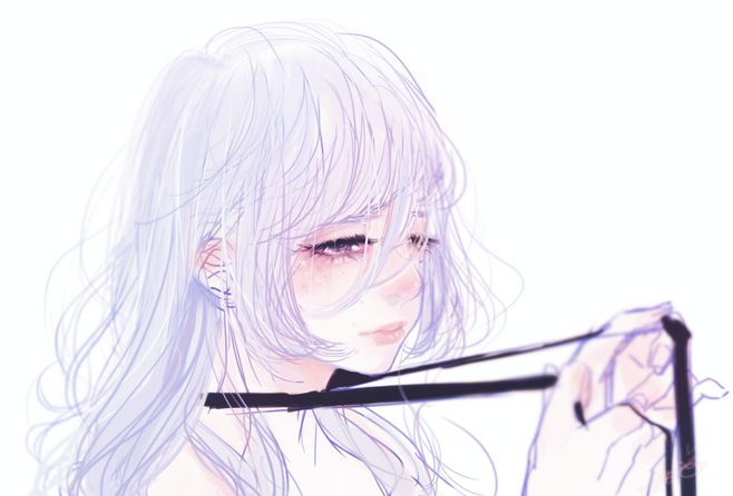哭泣少女头像 白发 二次元