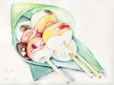 插画 水彩 阿铭插画 水彩美食 艺术 色彩  午餐 晚餐 水果 甜点 日料