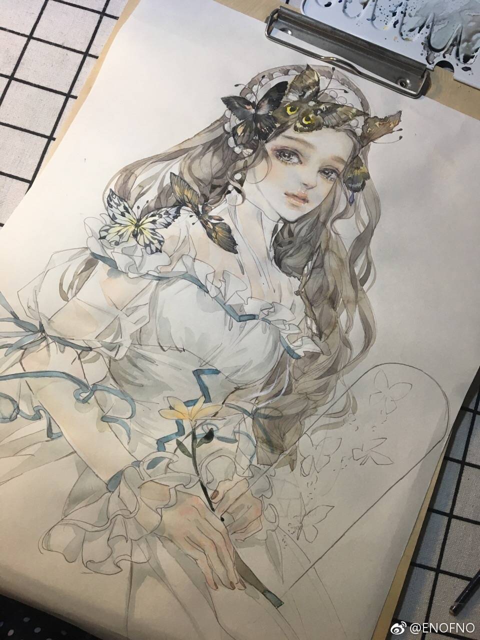 手绘水彩 线稿#微博@enofno 侵删