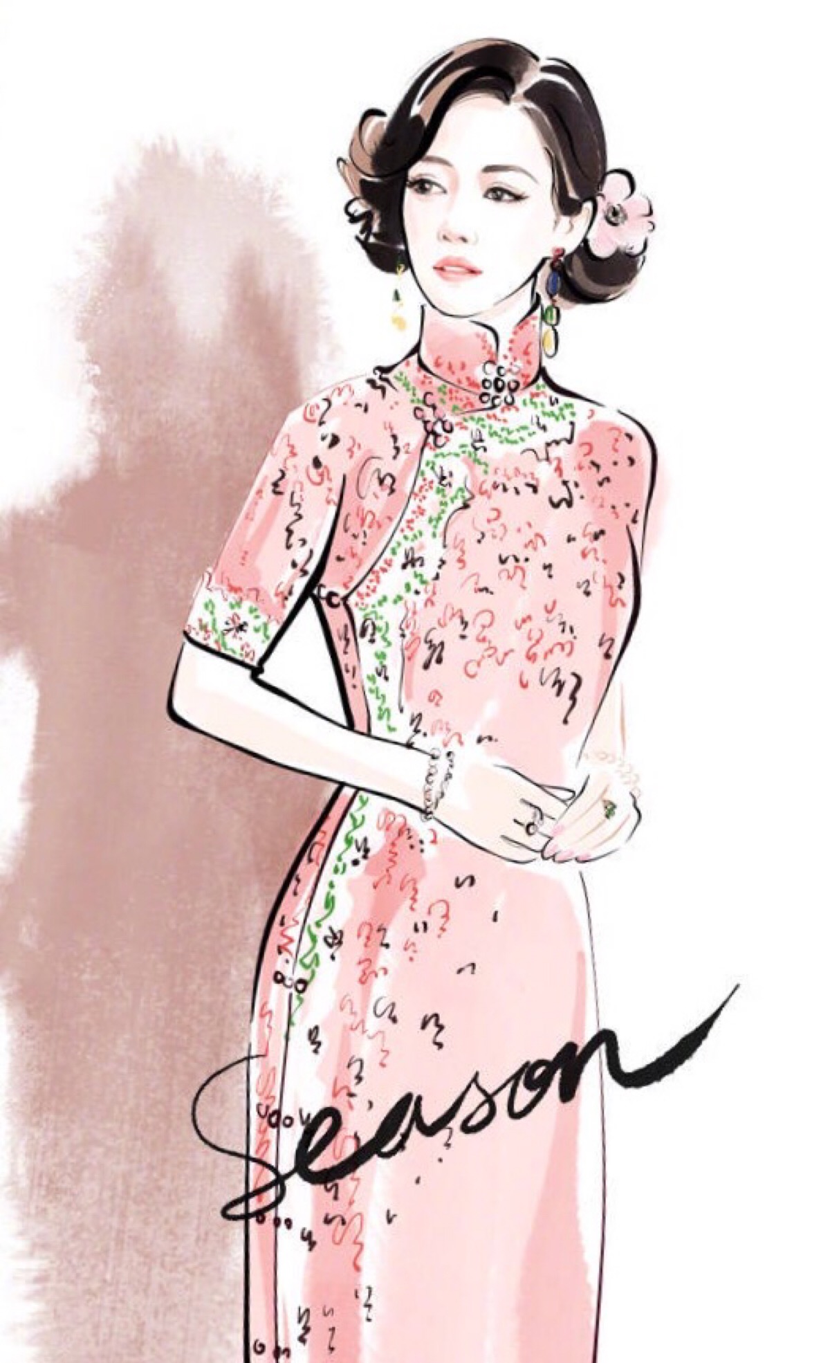 服装设计 手稿 时尚 欧美 手绘 杂志 模特 插画 明星 旗袍