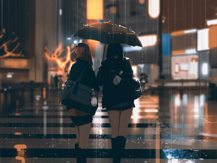 【横版壁纸】下雨了…… jk少女们的友(ji)情啊
