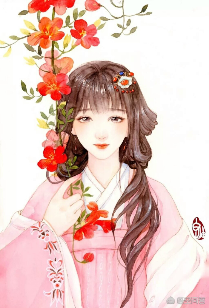 唯美古风女子 手绘 白岫