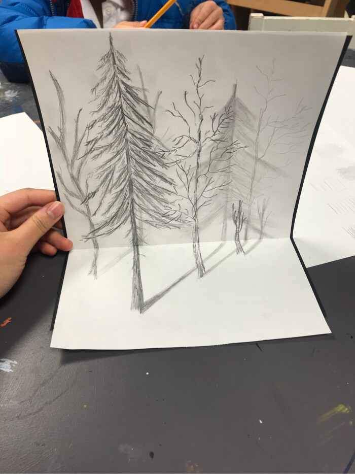 3d效果的铅笔画 树