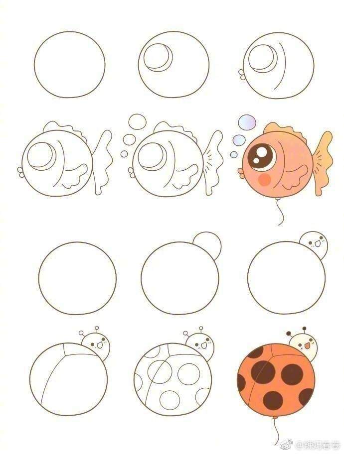 【可爱动物简笔画】教孩子用圆形画可爱的小动物吧,加条线秒变气球 噢