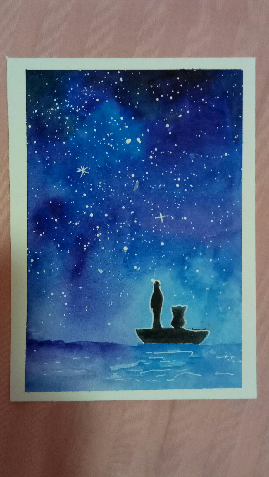 简单水彩,临摹,风景星空,手绘