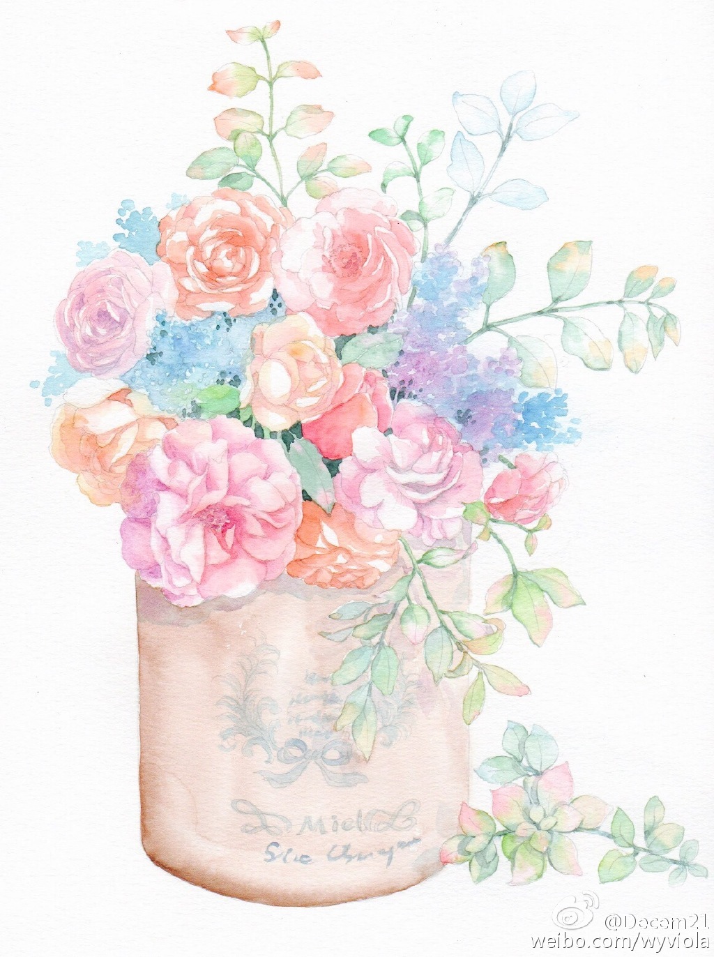 【水彩花卉#插花 作者:与月moon