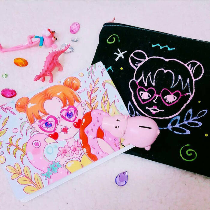 插画 绘画 少女心 粉色