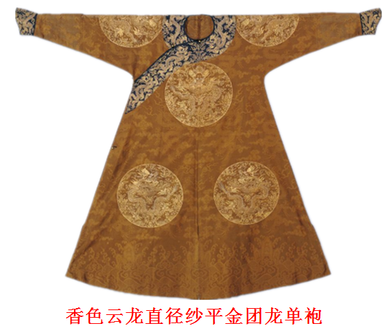 此袍为清代皇帝吉服,构图简练自然,线条细劲流畅.