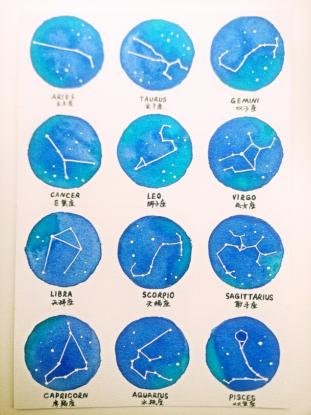 [临摹]12星座 水彩 星空