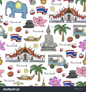 泰国旅游风景建筑图案人物元素背景宣传海报插画设计矢量ai307